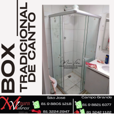 BOX TRADICIONAL DE CANTO VIDRO TEMPERADO ( BLINDEX ) PERFIL NATURAL FOSCO BOLEADO