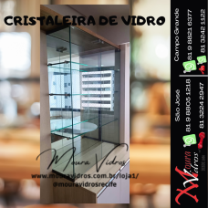 CRISTALEIRA DE VIDRO COMPOSTO DE PORTA DUPLA , ESPELHO E PRATELEIRA