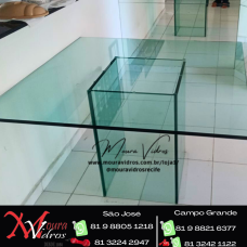 MESA DE VIDRO COM BASE DE VIDRO E COLAGEM UV