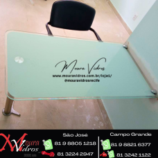 MESA DE VIDRO ADESIVADA + PÉ DE METAL