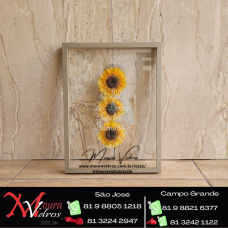 QUADRO SANDUICHE MOLDURA DE MADEIRA PARA GIRASOL