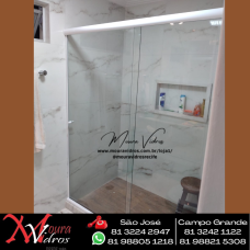 box de vidro Blindex temperado incolor com perfil branco