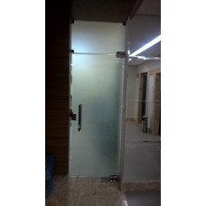 Porta De Vidro Pivotante Jateado Com Mola E Fechadura Elétrica Amelco